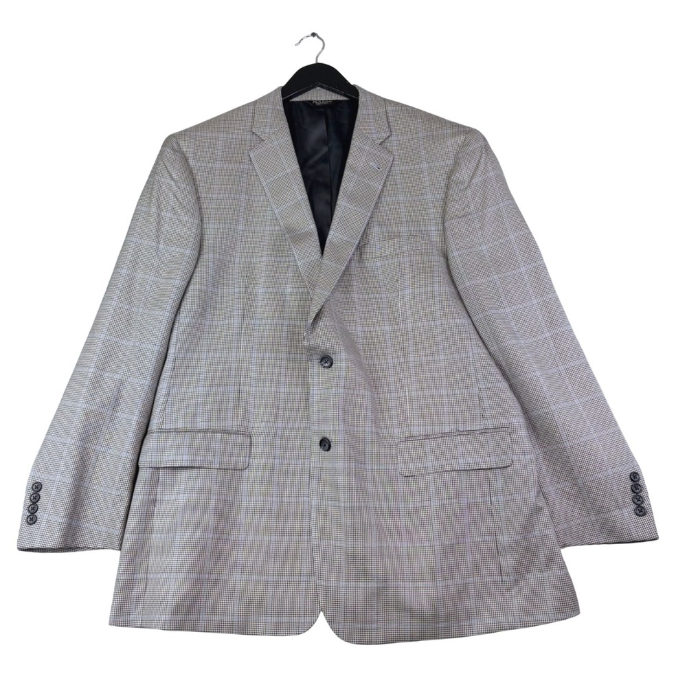 Jos. A. Bank 46L Gray Silk Wool Houndstooth Windowpane Sport Coat Blazer Jacket